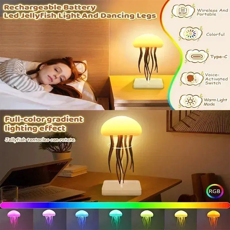 Verbesserte stille Quallenlampe, Quallenlicht mit tanzenden Beinen, Sprachsteuerung für Schlafzimmer, Wohnzimmer und Weihnachtsgeschenke